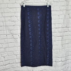 Loft Womens 8 Blue Floral Lace Midi Skirt Lined Casual Long Boho Chic *SAMPLE*